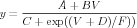     -------A-+--BV--------
y = C  + exp((V +  D)∕F ))
